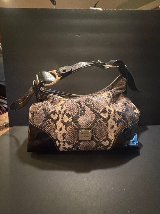 Dooney & Bourke Handbags - Dooney and Bourke Nikki Python Patent Leather Hobo Brown/Tan/Black